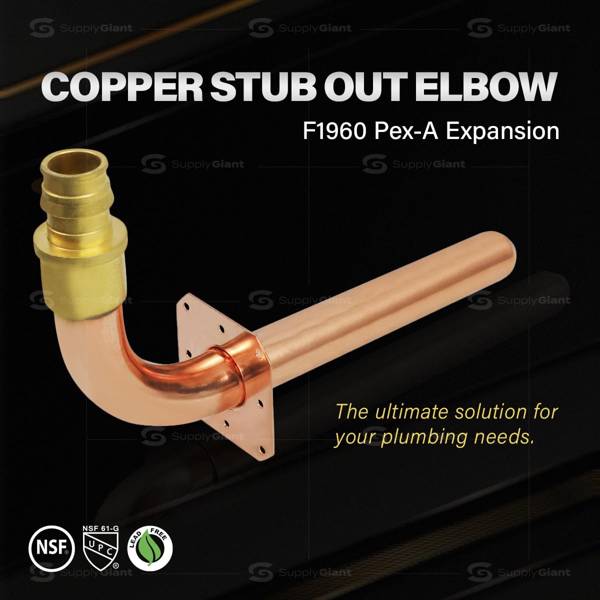 Pex-A Expansion Copper Stub Out Elbow with Flange 3/4" x 4" x 8", F1960 Stub Out Elbow Fitting No Lead Brass, For Use in Pex-A-Tubing Connection (Pack of 5)