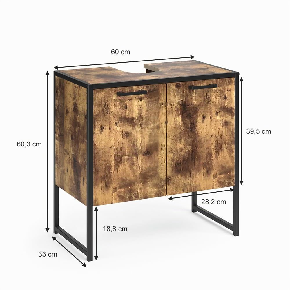 Vicco Mobile sottolavabo per bagno Fyrk, Legno antico, 60 x 60 cm, con intaglio per sifone per il montaggio sotto il lavandino