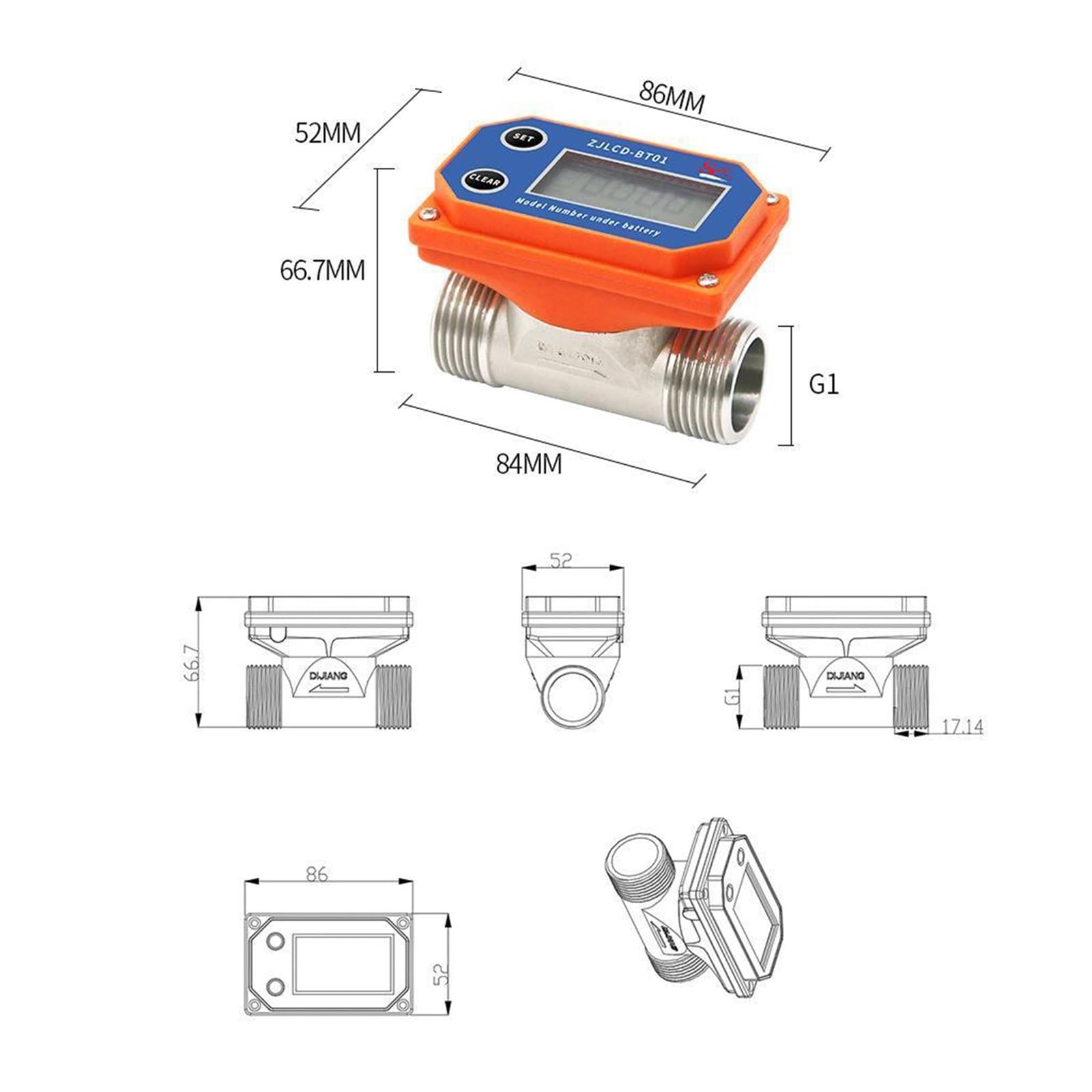 Medidor De Agua, Dn25, Caudalímetro con Pantalla Digital, Sensor De Caudal, Resistente A Ácidos Y Álcalis para Riego Agrícola.