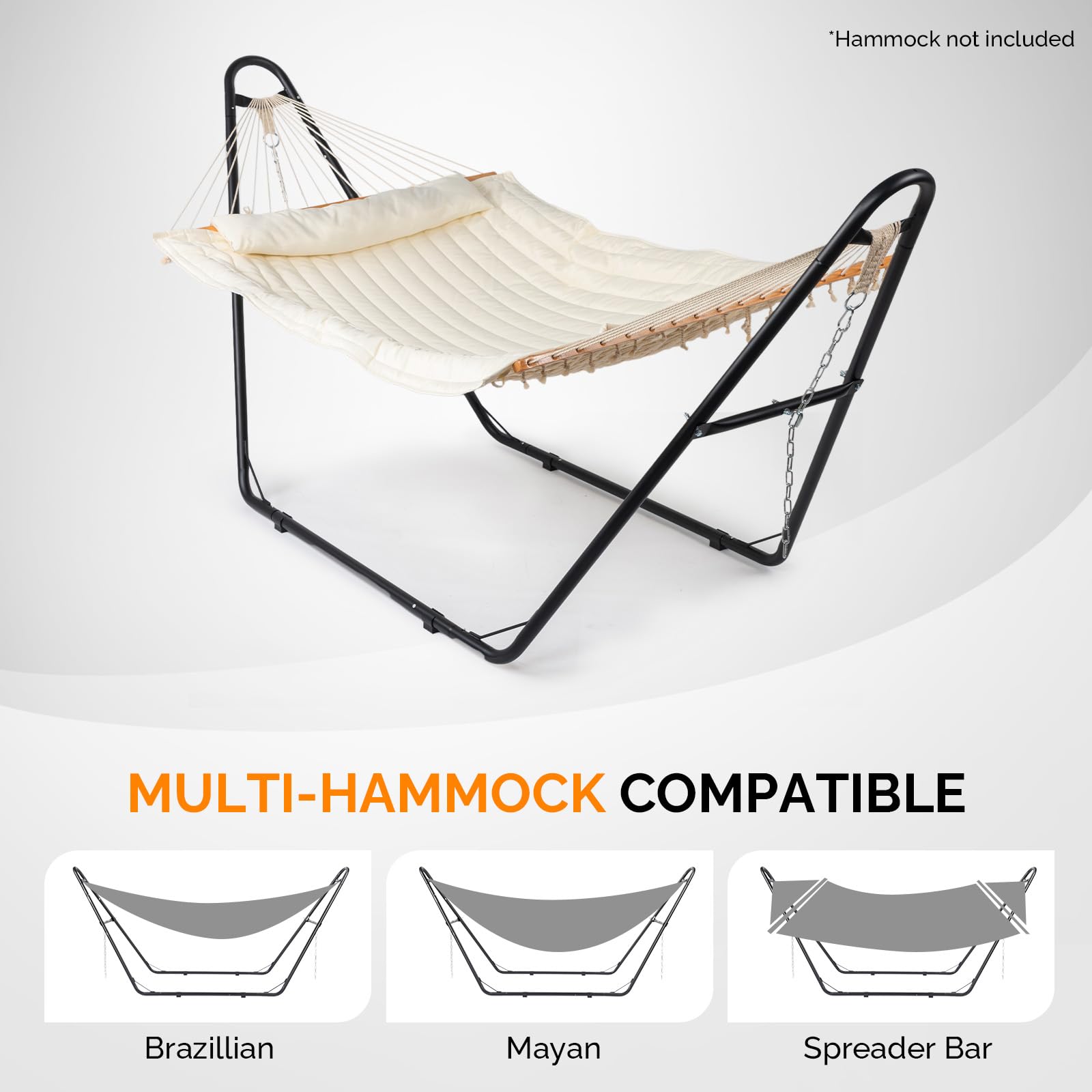 Support Hamac Acier 250 kg Universel 2-3 m avec Chaînes et Crochets