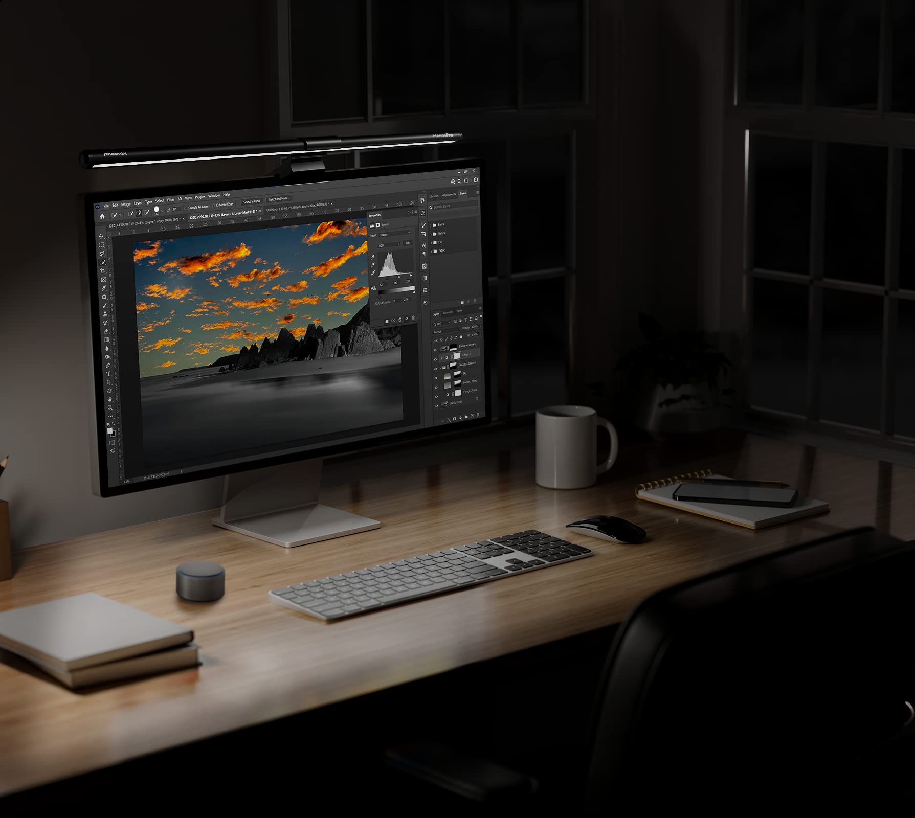 Phoenix Helios Pro Barra de luz para Monitores USB con Controlador Inalámbrico y Ajuste de Temperatura y Brillo Válido para Monitor Curvo