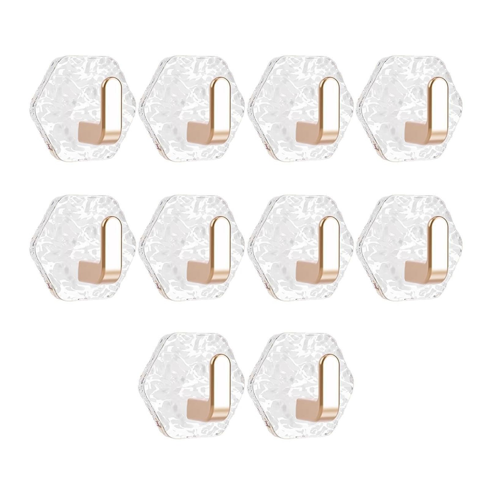Porceosy Hexagonal Self Adhesive Hooks Water Ripple Pattern Waterproof No Drilling Wall Mounted for Towels Keys Kitchen Bathroom Decorative Golden 10 pcs