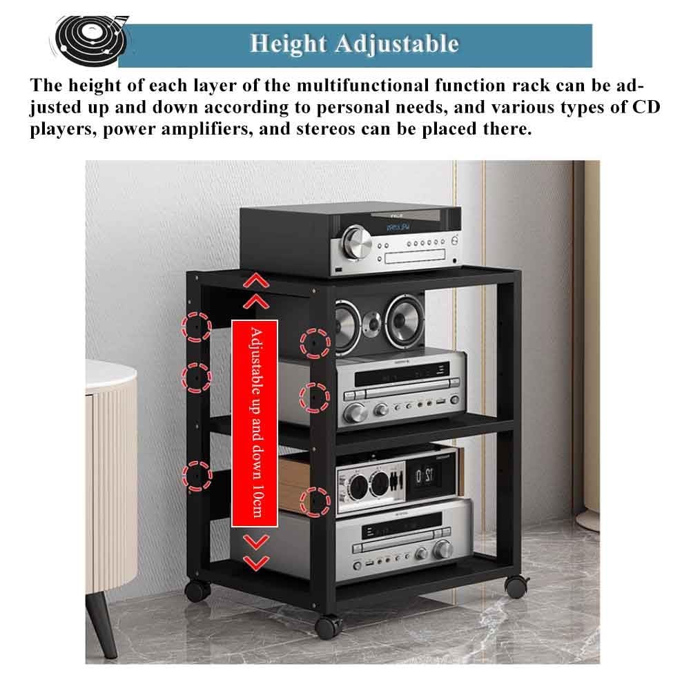 Mobile stereo hi fi rack hifi Av media stand a 7 livelli con ruote e supporto regolabile in altezza, armadio rack audio per soggiorno, sala teatro, ripiano rack amplificatore, centro intratte(Nero)