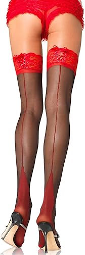 Leg Avenue Corsé OS para mujer con encaje superior de tacón cubano con costura trasera