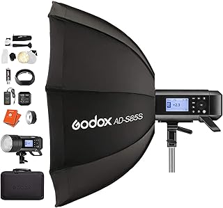 GODOX AD400 Pro Portable Studio Flash Light for Photography with AD-S85S Silver 85cm Softbox TTL Flash 400Ws HSS 1/8000s 2.4G Wireless Strobe with Carry Case + 12 Month Extended Warranty Card (3 Yrs)