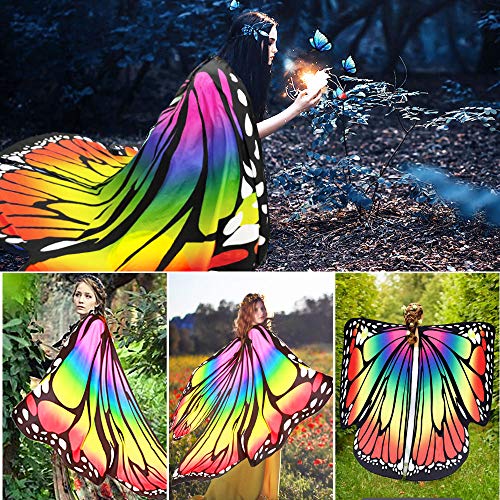 Emageren Vlindervleugelsjaal voor dames, vlindervleugels, volwassenen, zachte stof, accessoires voor carnaval, Pasen, party, dans, meerkleurig, 168 x 135 cm - Image 8