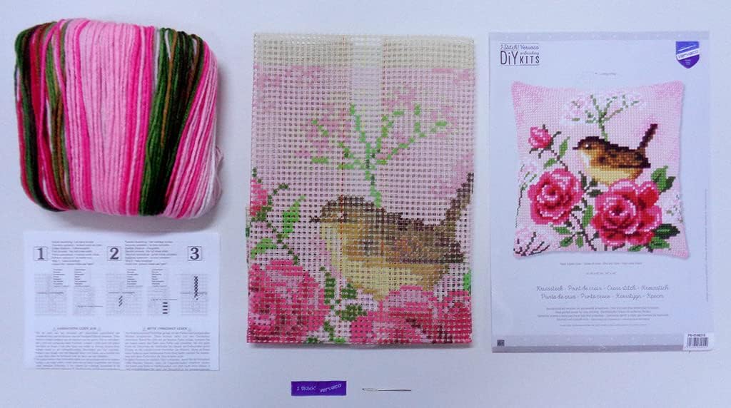 VERVACO Counted Cross Stitch Bird Roses, White