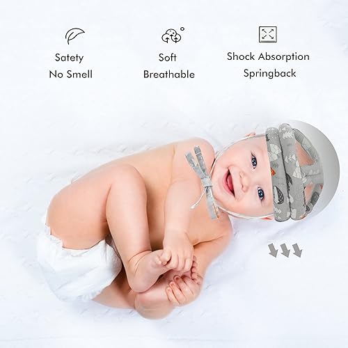 Miniatura 7 de Casco de seguridad para bebé, transpirable, ajustable, para la cabeza, para correr, caminar y gatear (bosque gris) Gris,Rosado