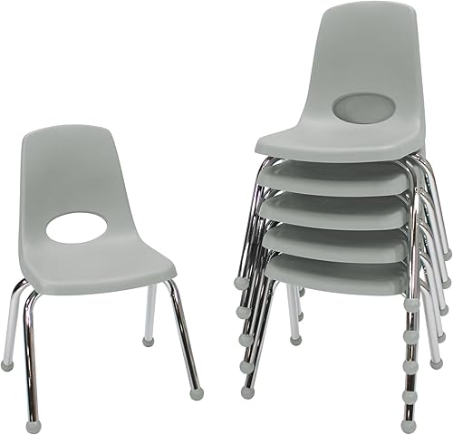 FDP 10363-LG - Silla apilable para estudiantes de 14 pulgadas con patas de acero cromado y deslizadores de bola para aprendizaje en el hogar o en el