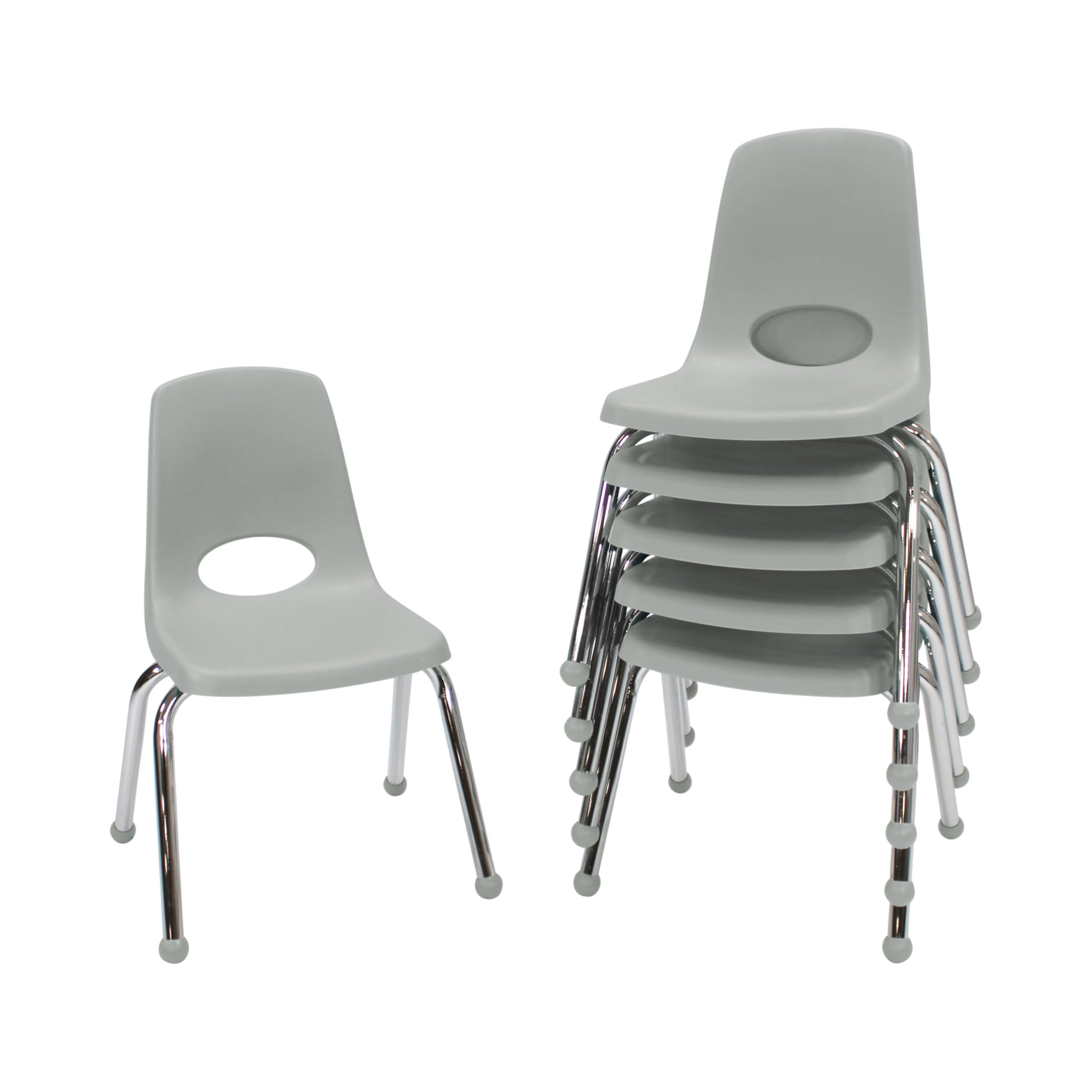 FDP 14" School Stack Chair,Stacking Student Seat with Chromed Steel Legs and Ball Glides; For In-Home Learning or Classroom - Light Gray (6-Pack),