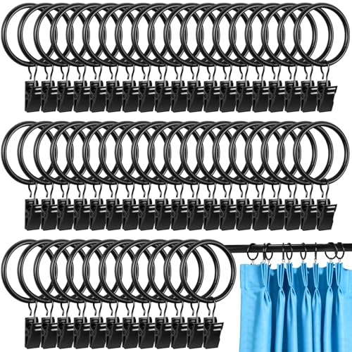 Curtains Ring Clip, Metal Curtain Ring with Hook, Sliding Eyelet Curtain Rings, Curtains Rings with Clips for Window Bathroom Kitchen