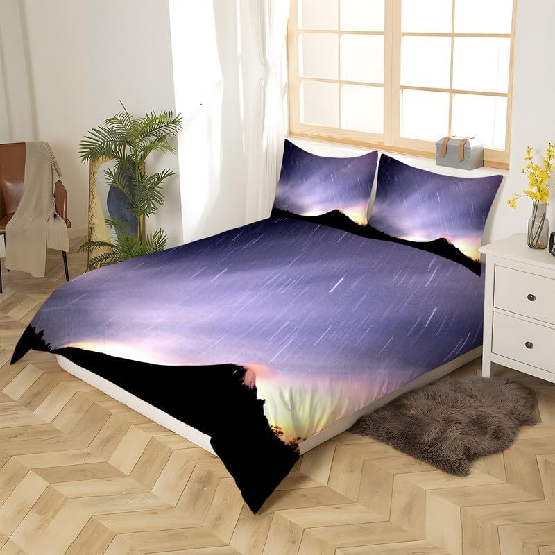 Miniatura 3 de Light Purple Shooting Star Duvet Cover Queen Landscape Print Bedding Sets Queen Soft Microfiber Comforter Cover and 2 Pillow Shams 20"X26", Bed Set