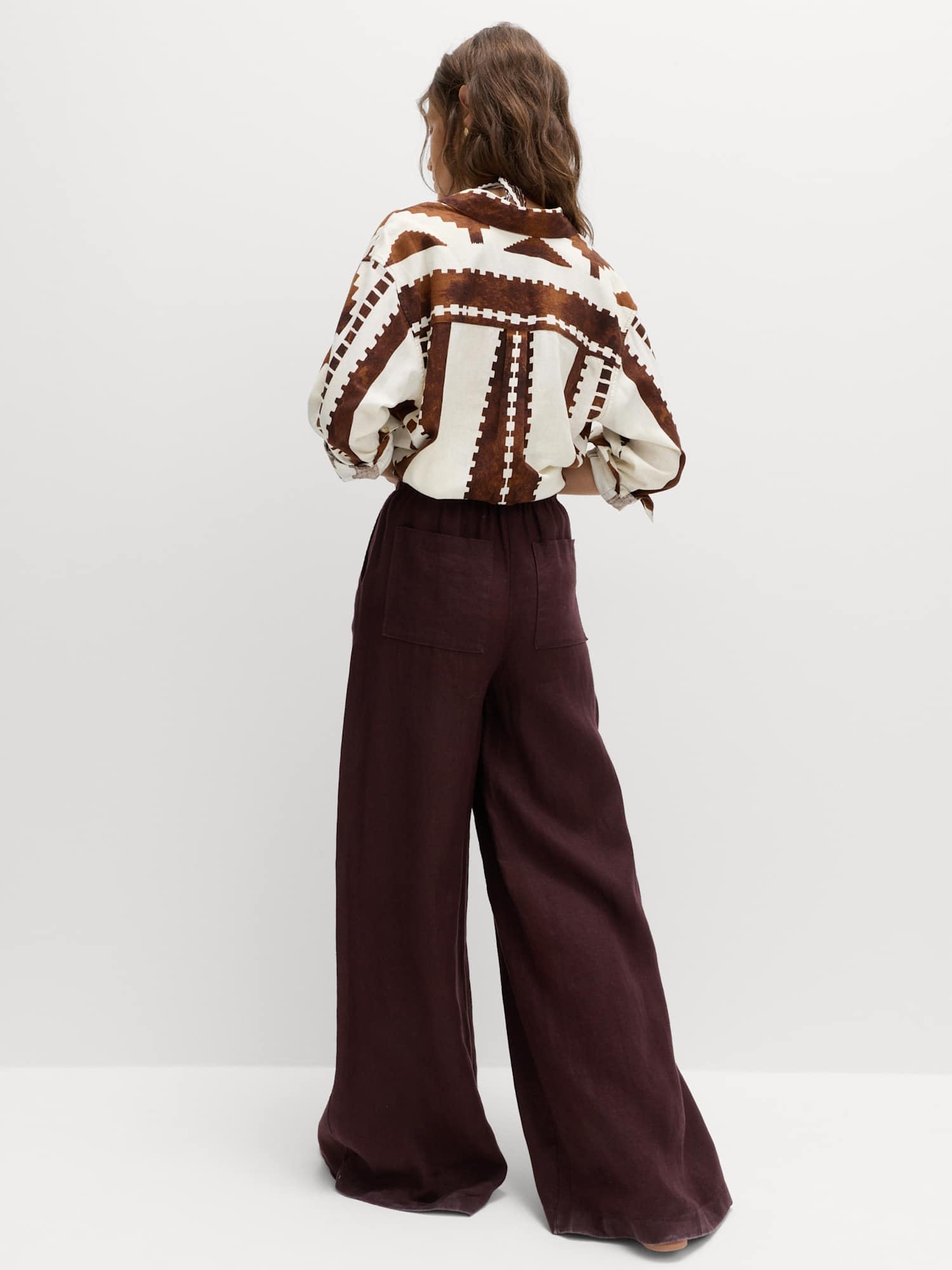 Marks & Spencer Pantalon Palazzo Jambes Larges Femme en Pur Lin, Taille à Cordon, avec Poches