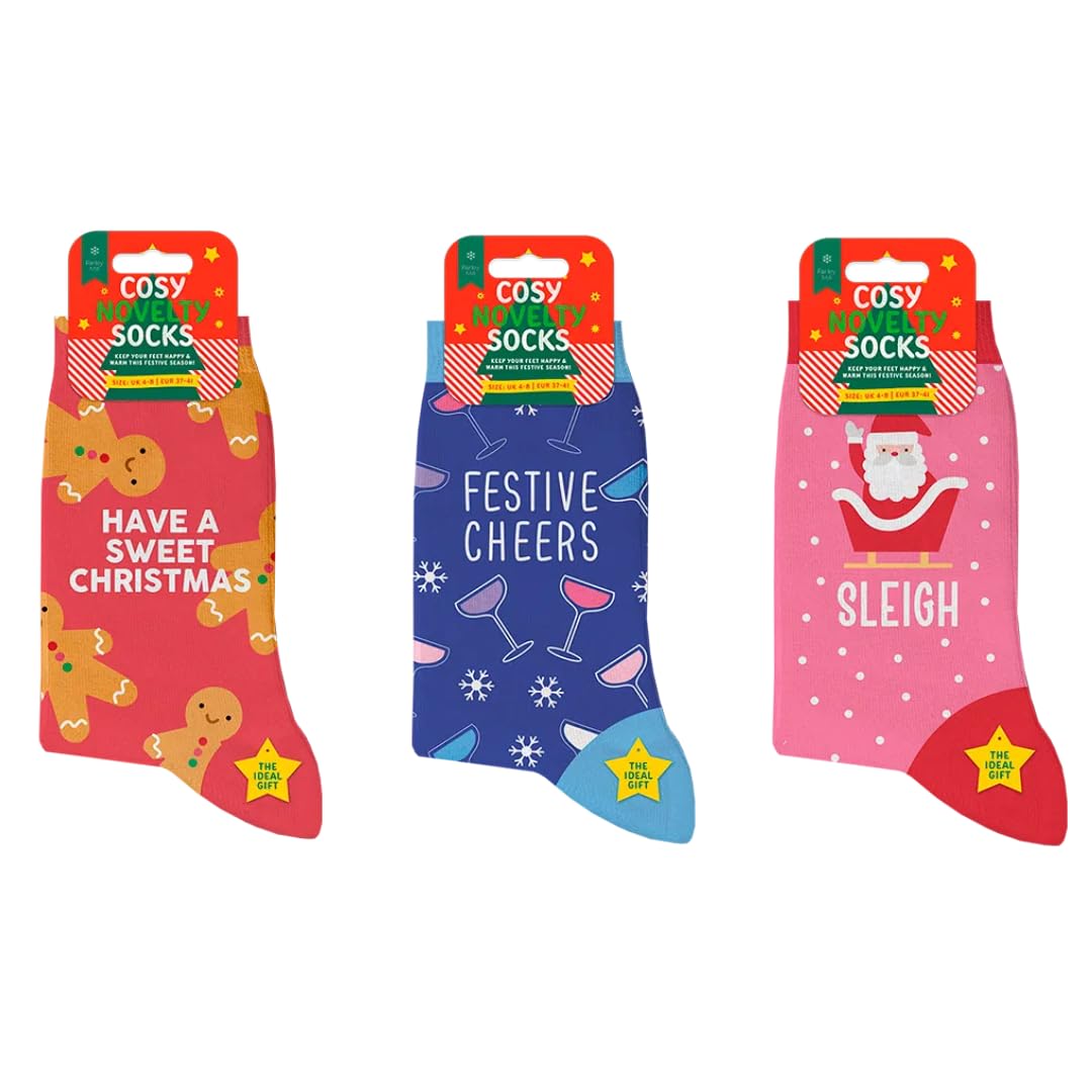 LND Gifts Ladies Christmas Socks Pack Of 3 Womens Christmas Stocking Fillers, Funny Socks, Xmas Presents For Him, Novelty Size 4-8 Joke Gifts For Women Ideal For Ladies Secret Santa Presents For Her