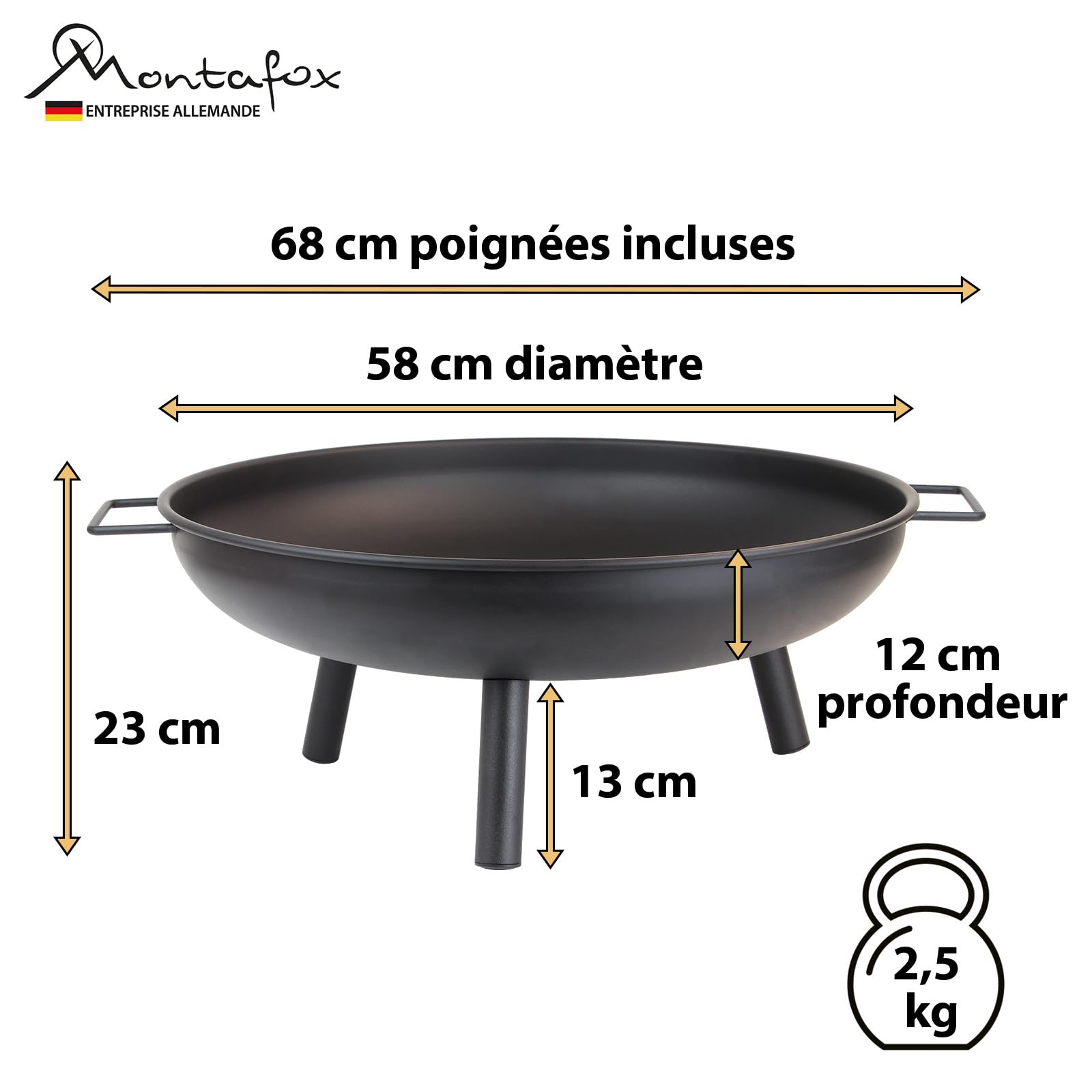 Montafox Brasero de Jardin Foyer extérieur Ø 58 cm métal Chauffage à Charbon de Bois pour terrasse Cour