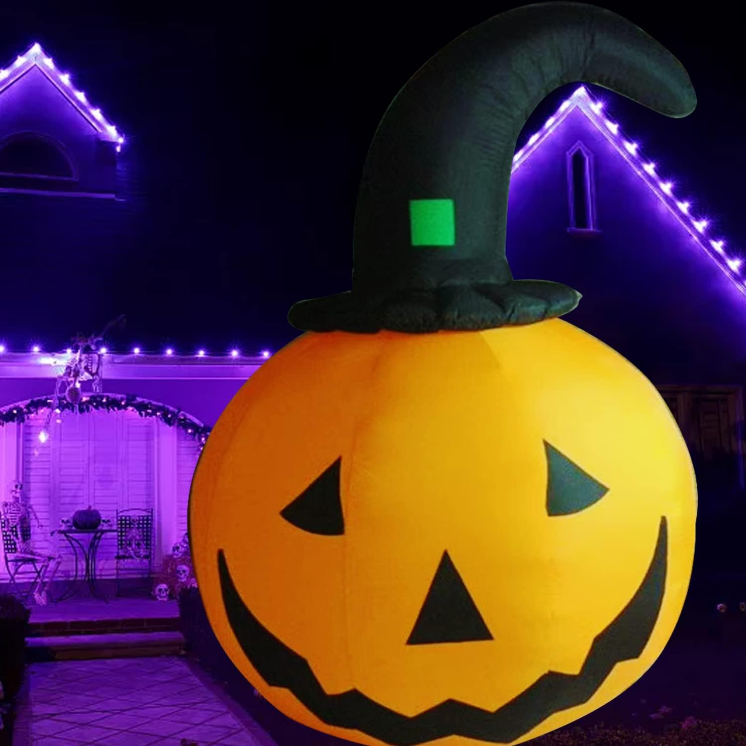 26FT Halloween Inflatables Pumpkins with Witches Hat