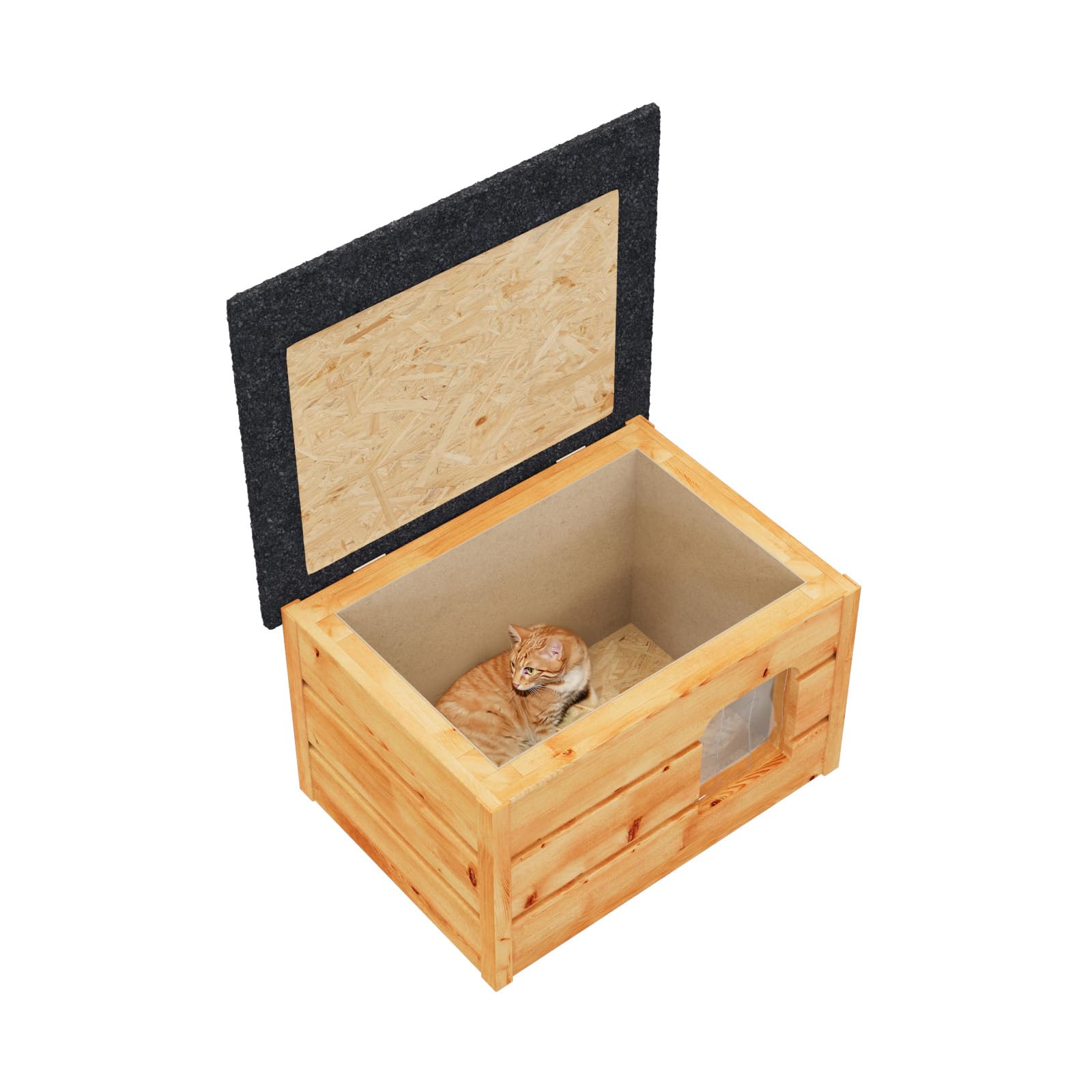 Cuccia per gatti per esterni, resistente all'inverno, isolata, resistente alle intemperie, completamente isolata, in legno di cartone (Tik #E08577)