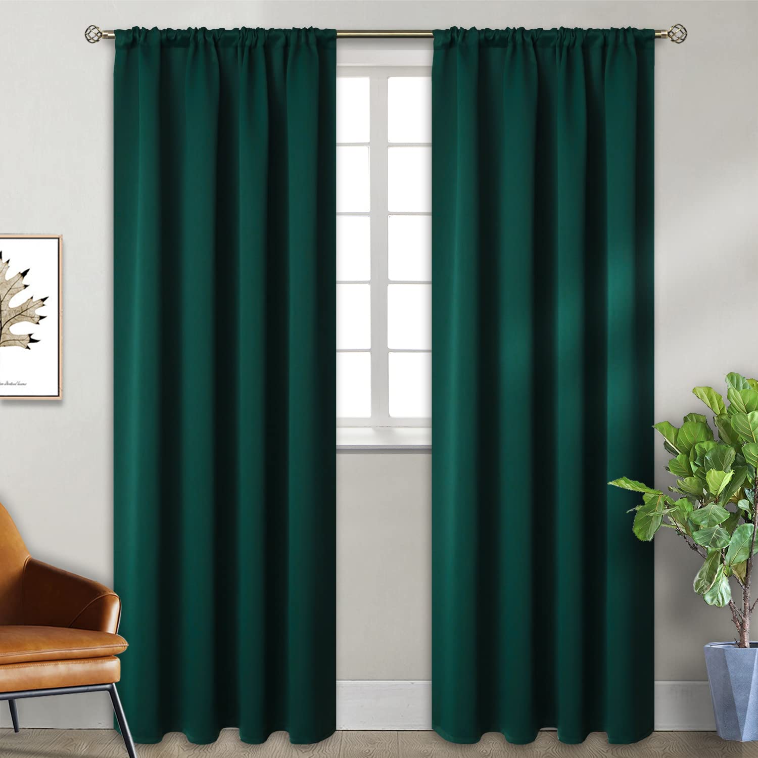 BGment Blackout Curtains for Bedroom Window 90 Inch Length - Rod Pocket Thermal Insulated Room Darkening Drapes for Bathroom Ktichen Cafe Rv Camper, 52 x 90 Inch, 2 Panels, Emerald Green โ image 1