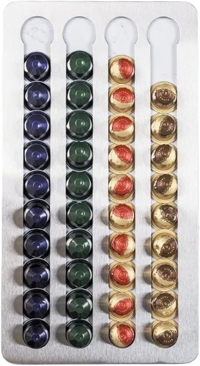 Coffee Pod Holder Stainless Steel Adhesive Capsule Holder Vertically Or Horizontally Mount On Wall Or Under Cabinets