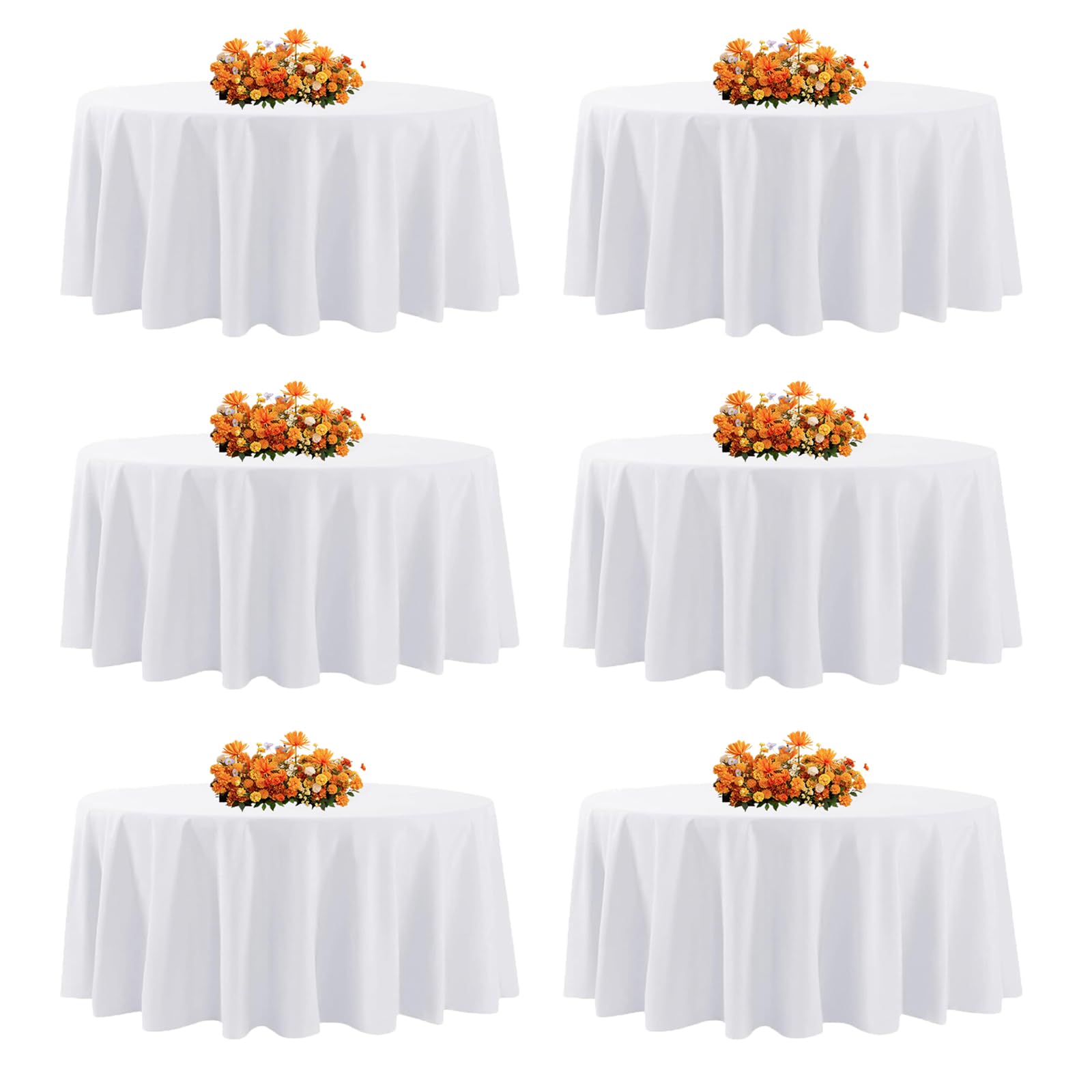 Yemosa 6Pack White Round Tablecloth 229cm(90 Inch), Polyester Fabric Round Table Cover, Stain & Wrinkle Resistant Washable Table Cloth for Wedding, Party, Banquet, Dining Buffet