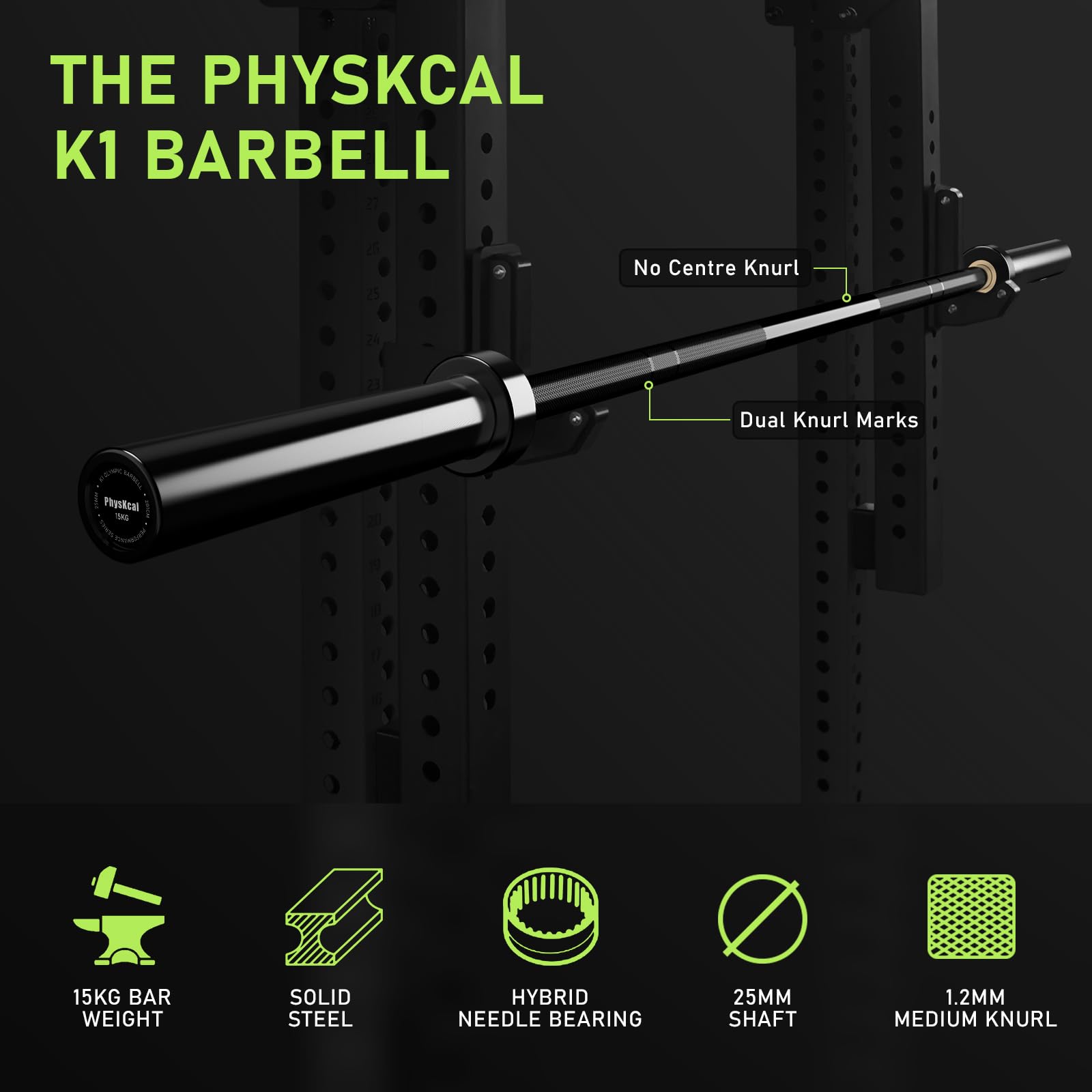 PhysKcal Olympia Langhantelstange 15 kg und 20 kg | Ø50 mm Langhantel Stange