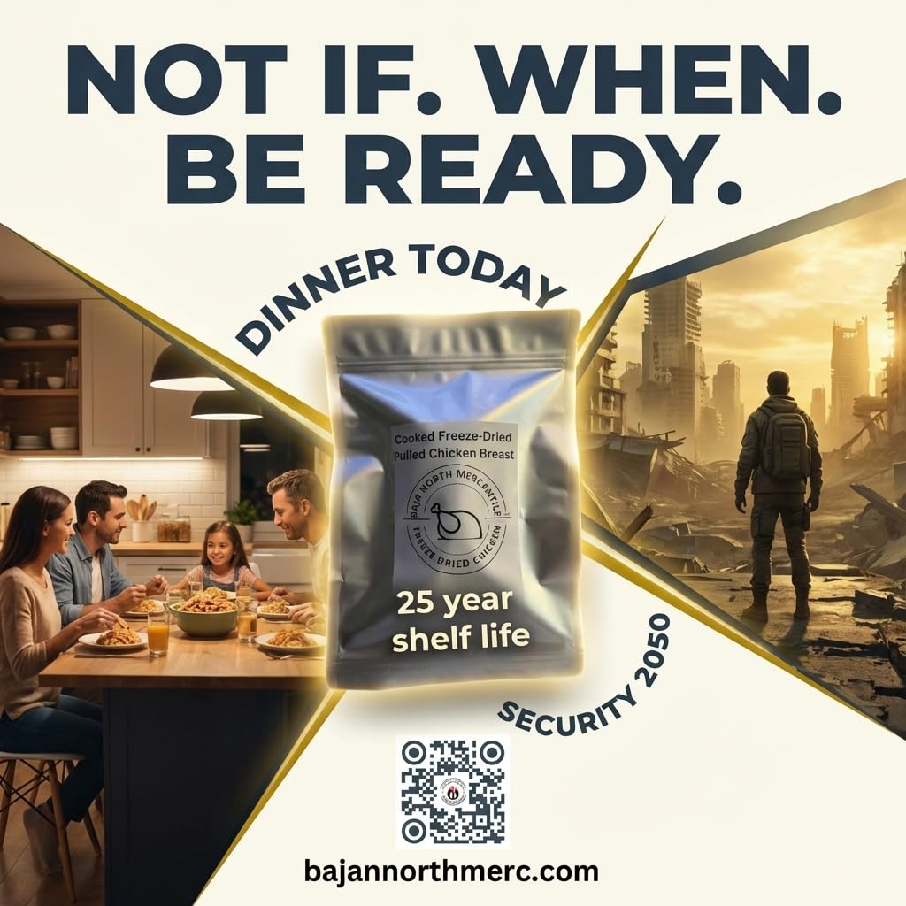 Cooked Freeze Dried Pulled Boneless Skinless Chicken Breast | 6oz Freeze-Dried makes 1.8 lbs. rehydrated | 25-year Shelf Life | Designed for Backpackers,Campers,Survivalist and Emergency Preparedness