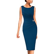 VFSHOW Womens Work Office Business Casual Sleeveless Ruched Elegant Professional Church Cocktail Party Pencil Sheath Dress