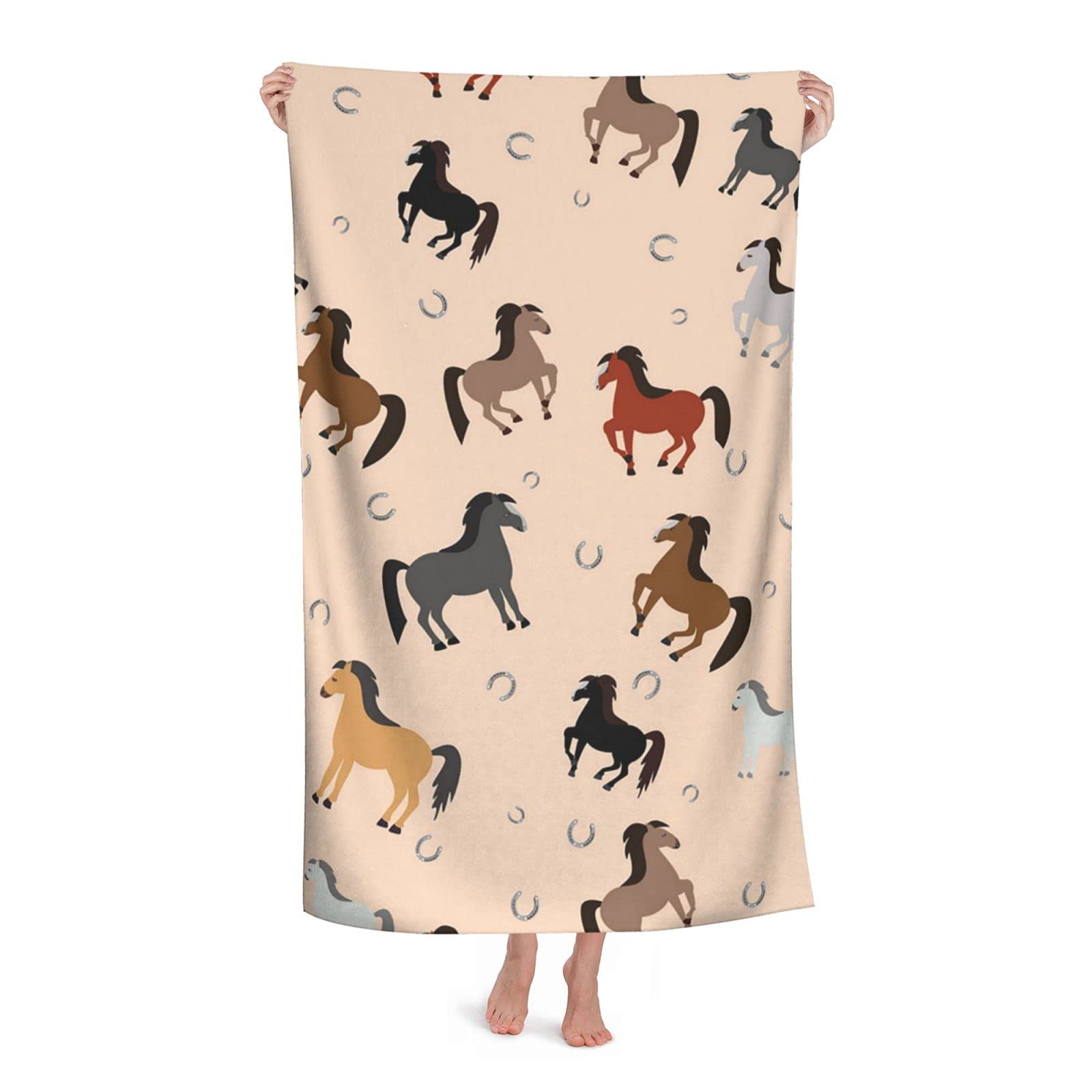 LSRCPD Colored Horse Beach Towel Highly Absorbent Microfiber Beach Blanket Soft Bath Towels 80 x 130 cm