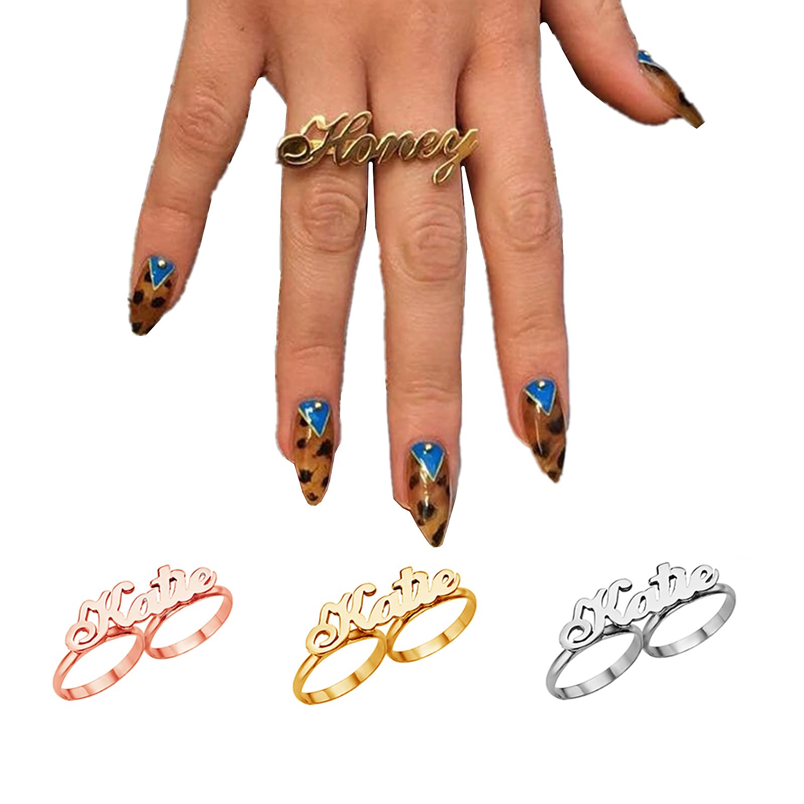 Personalized Two Finger Name Ring Sterling Silver