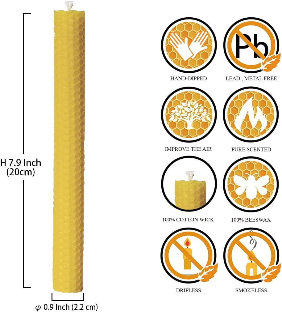 DEYBBY ハンドメイド蜜蝋テーパーキャンドル、ドリップレスワックスキャンドル、ディナーパーティー用の手巻きハニカムキャンドル、フ