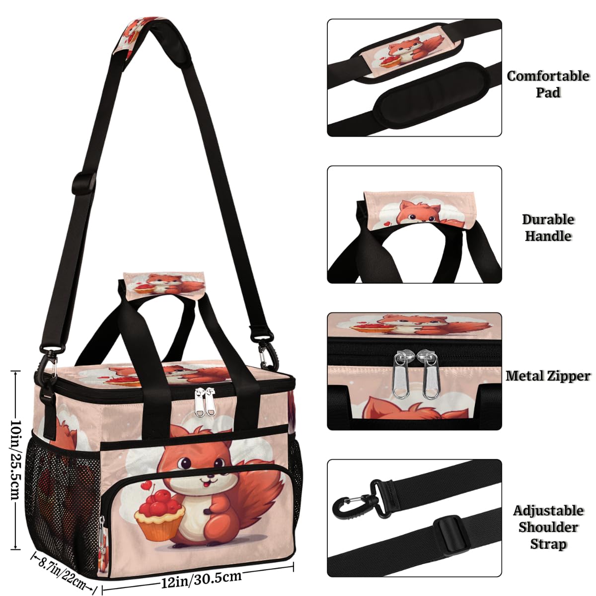 Animal Insulated Picnic Backpack Lunch Box for Women Men Picnic Basket Tote Lunch Bag Picnic Bag Portable Lunch Bags for Picnic, Beach, Work, Trip,Office, Camp Squirrel