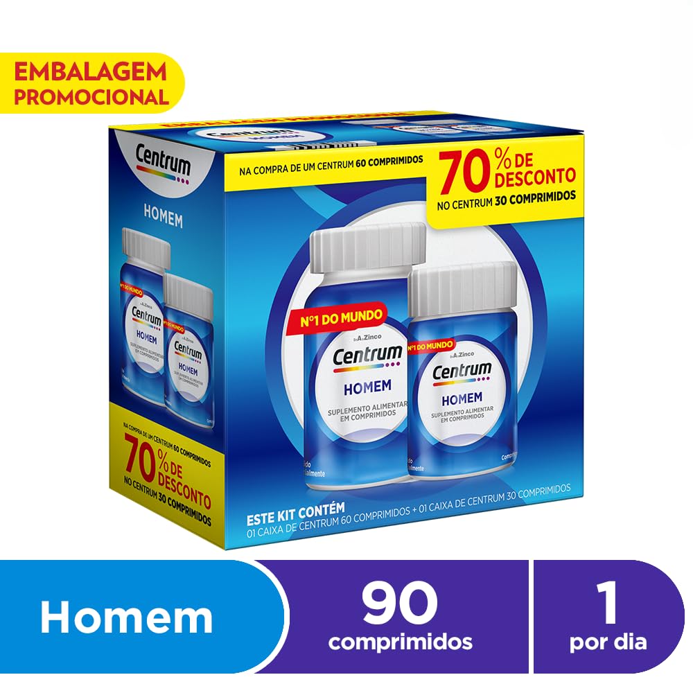 Centrum Homem Multivitaminico Diário com Magnésio, Vitamina D e Vitamina B12, Leve 90 Comprimidos e Pague 60 em promoção! Veja a oferta e mais achadinhos de Vitaminas & Suplementos 2 Hoje é o melhor dia para comprar Centrum Homem Multivitaminico Diário com Magnésio, Vitamina D e Vitamina B12, Leve 90 Comprimidos e Pague 60 com aquele preço maroto! Promoção! Aproveite a oferta! 2