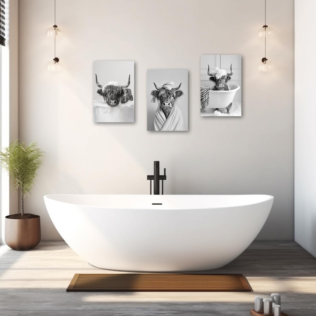 DUFIPOR Stampa artistica da parete su tela da bagno con simpatica mucca