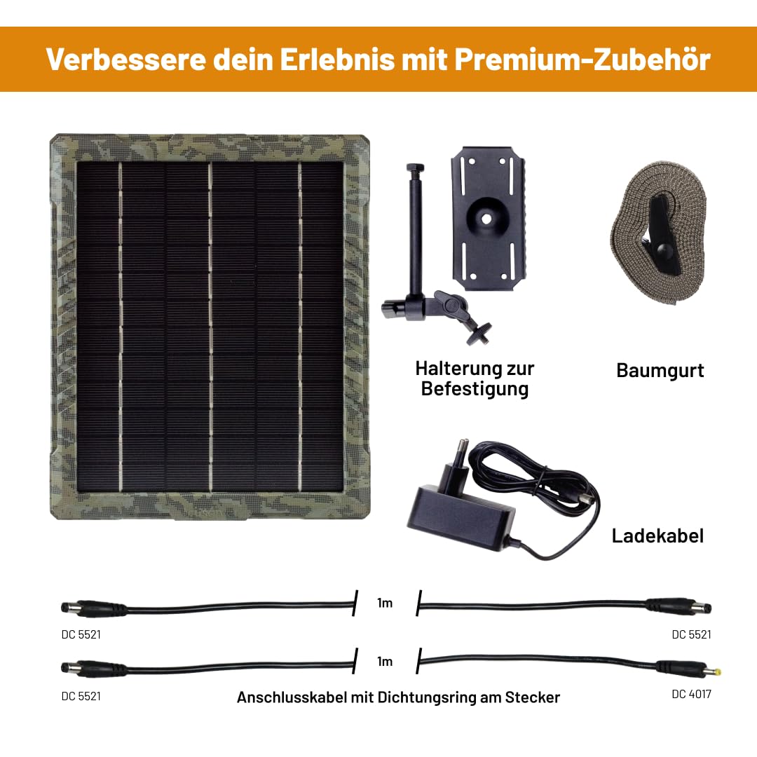ICUserver icusun Solar-Panel für Wildkameras - 5,4 Watt - sicherbar und wetterfest - inkl. Ladegerät