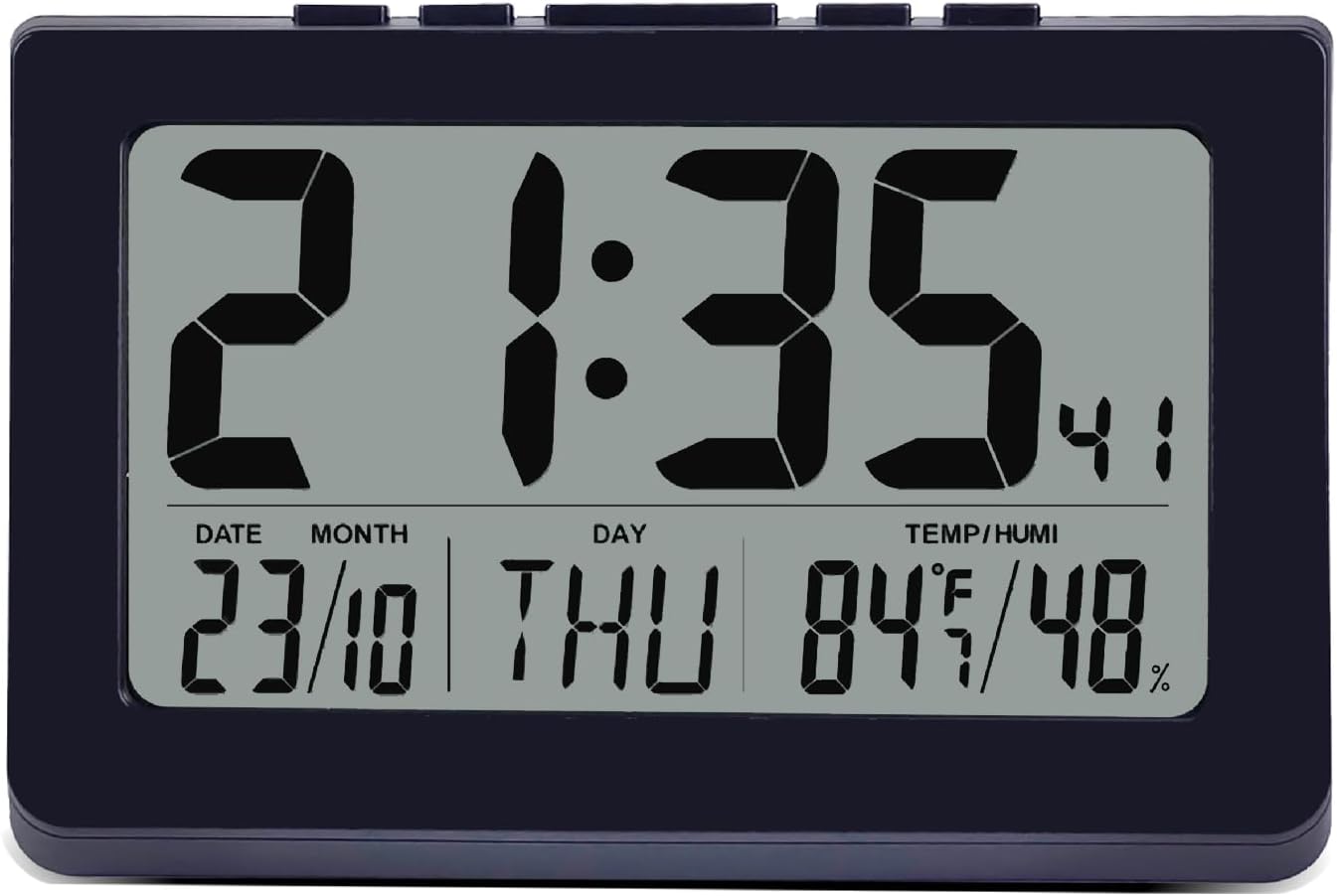 Multifunctional Digital Alarm Clock – Large HD Display, Time, Date, Day, Temperature & Humidity, Battery Operated, Snooze Function, Easy-Set Top Buttons, Alarm Clocks for Bedrooms & Digital Wall Clock