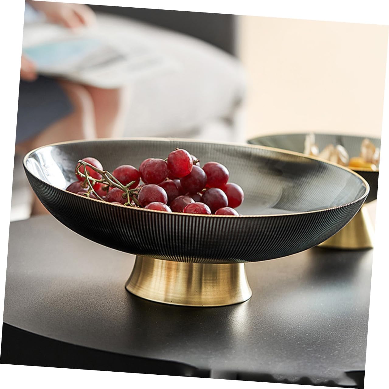 Tall Glass Fruit Bowl with Pedestal, Desktop Decorative Glass Plate for Kitchen Counter and Living Room, Household Food Storage and Coffee Table Tray