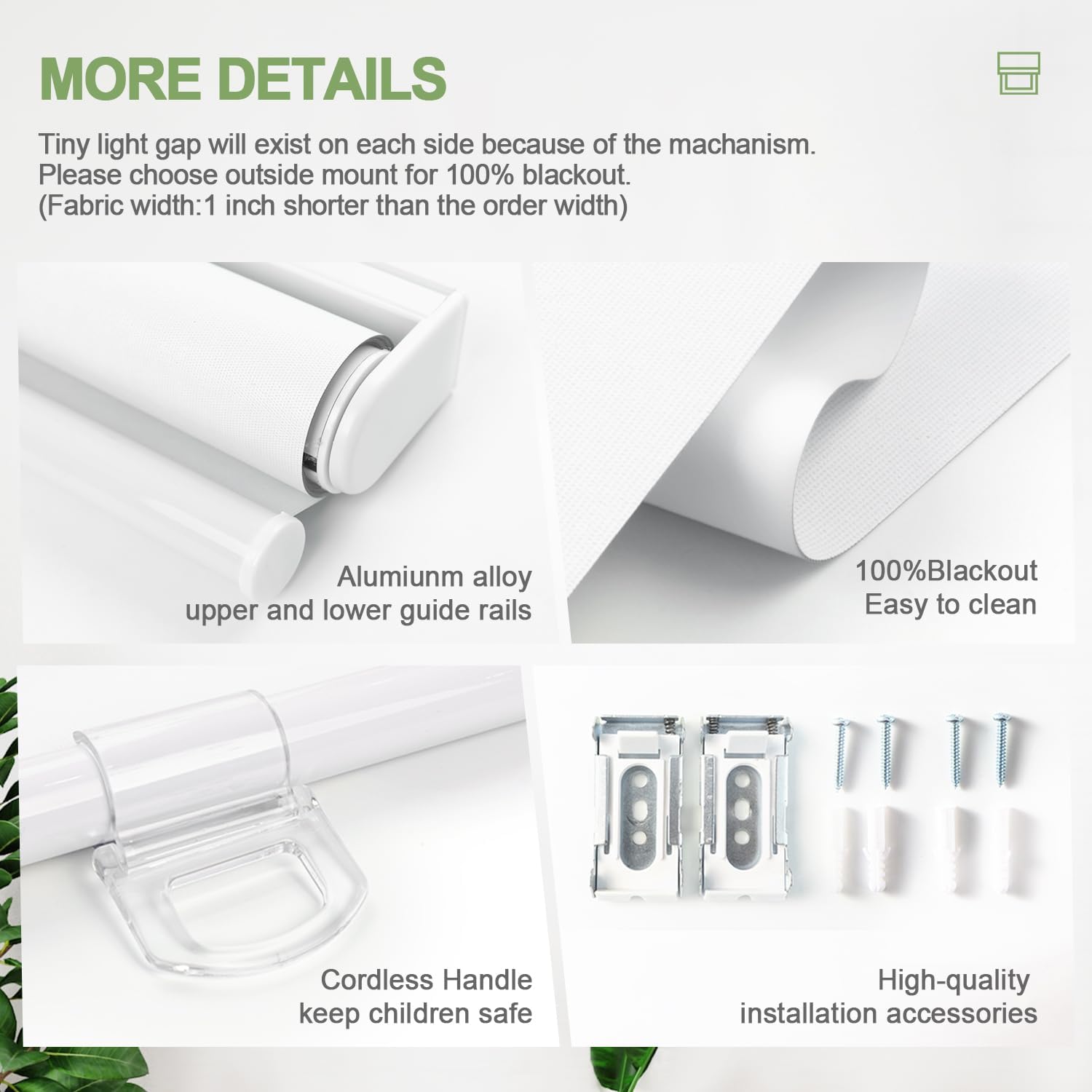 Cordless 100% Blackout Roller Blinds for Windows, Thermal Insulated UV Protection Roll Up Window Blinds and Shades,Easy to Install and Clean(36" Wx72 H & White)