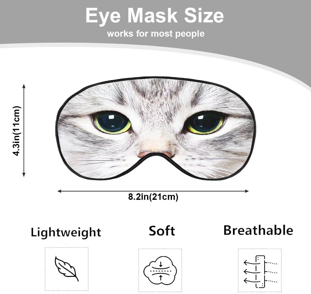 Cat Silk Eye Mask Sleep Mask Cute Funny Kitten Big Green Eyes Animal Pet Eye Mask with Adjustable Strap Lightweight for Women Work Travel Night Sleep image 2
