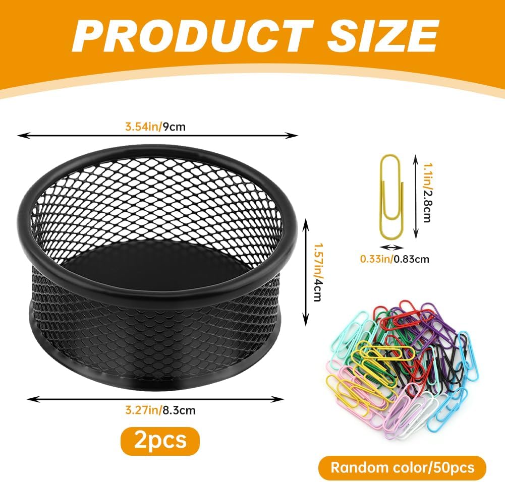 2pcs Mesh Paper Clip Holder & 50pcs Paper Clips for Desk Office Organizer