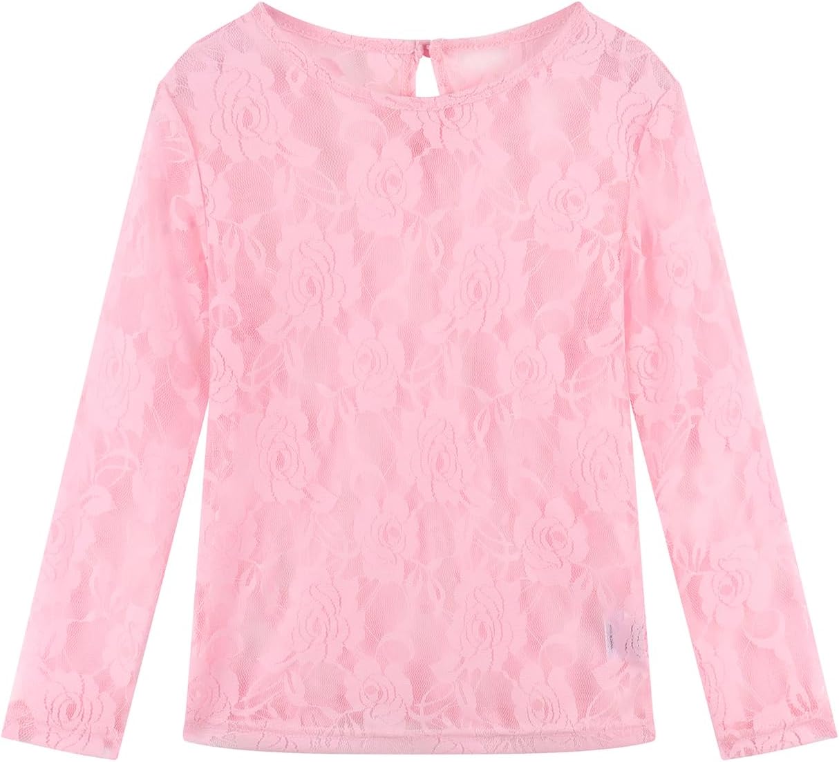 Noomelfish Girls Lace Long Sleeve Layering Tops Sheer Mesh Tee Shirts Blouse (5-12 Years)
