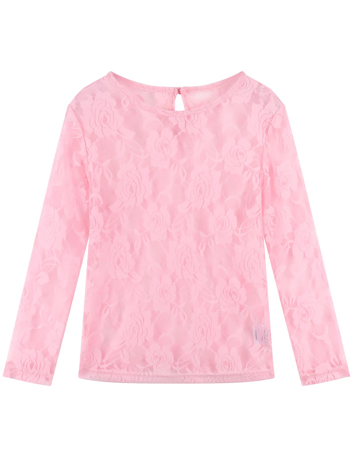 Noomelfish Girls Lace Long Sleeve Layering Tops Sheer Mesh Tee Shirts Blouse (5-12 Years)