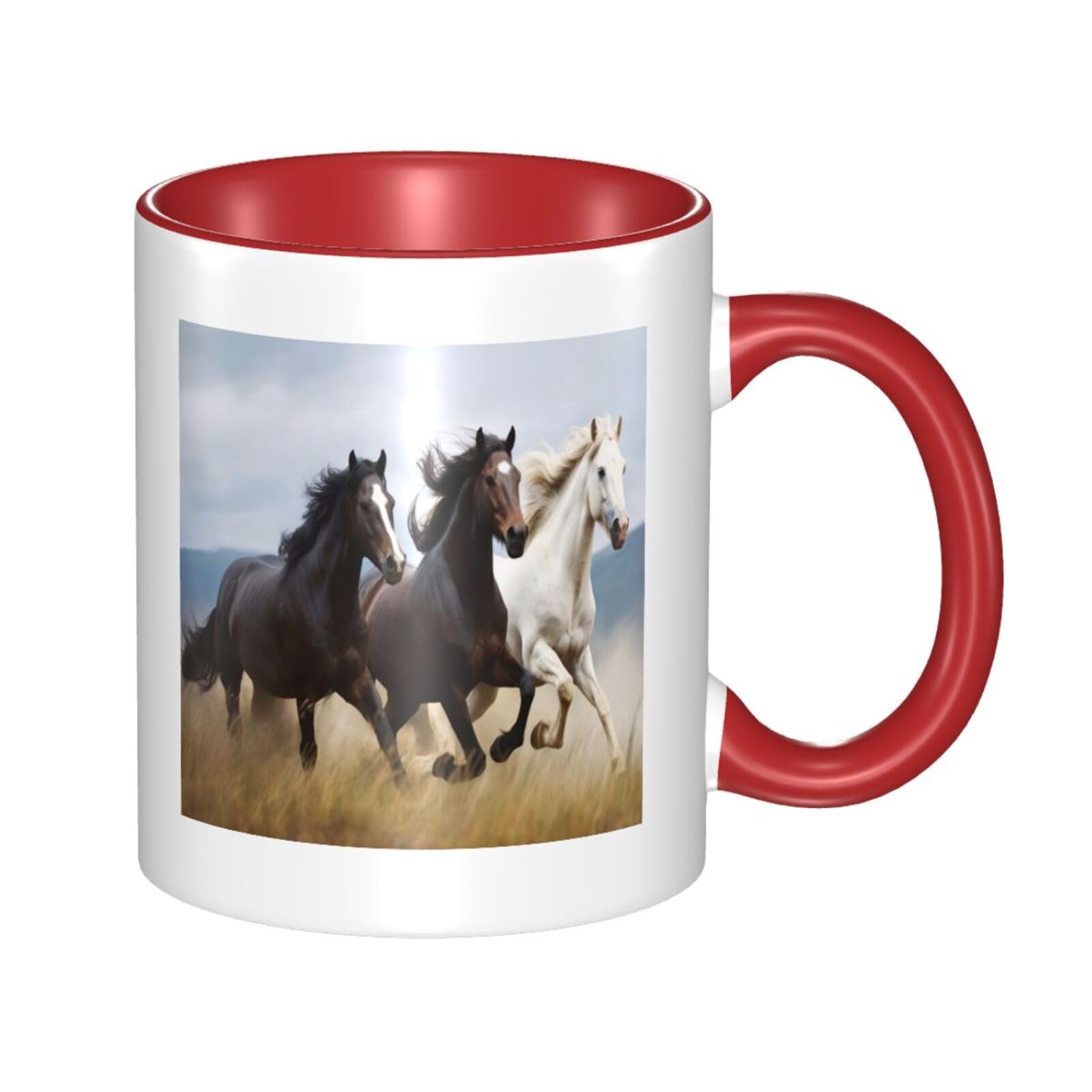 Horses Running Art - Double Color Ceramic Mug â€“ 11oz Coffee & Tea Drinking Cup with 3D Pattern â€“ Funny Mugs for Cute Gifts