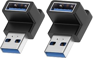 USB 3.0 アダプタ、2 個セット L 型 USB 直角変換 Type A L 字型変換アダプタ 小型 軽量 タイプ A オス メス 10Gbps
