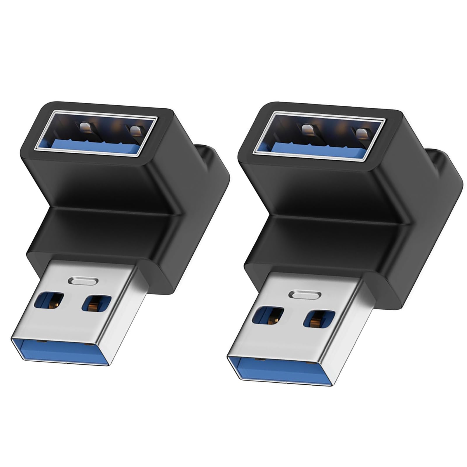 USB 3.0 アダプタ、2 個セット L 型 USB 直角変換 Type A L 字型変換アダプタ 小型 軽量 タイプ A オス メス 10Gbps | 90 度上向きタイプ高速データ伝送アダプタ 延長電源データ