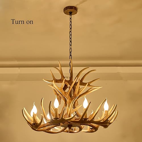 Miniatura 8 de Candelabro rústico de cornamenta de 9 luces, lámpara de araña de cornamenta de ciervo de granja, accesorios de luz retro de cuernos, marrón E12 para