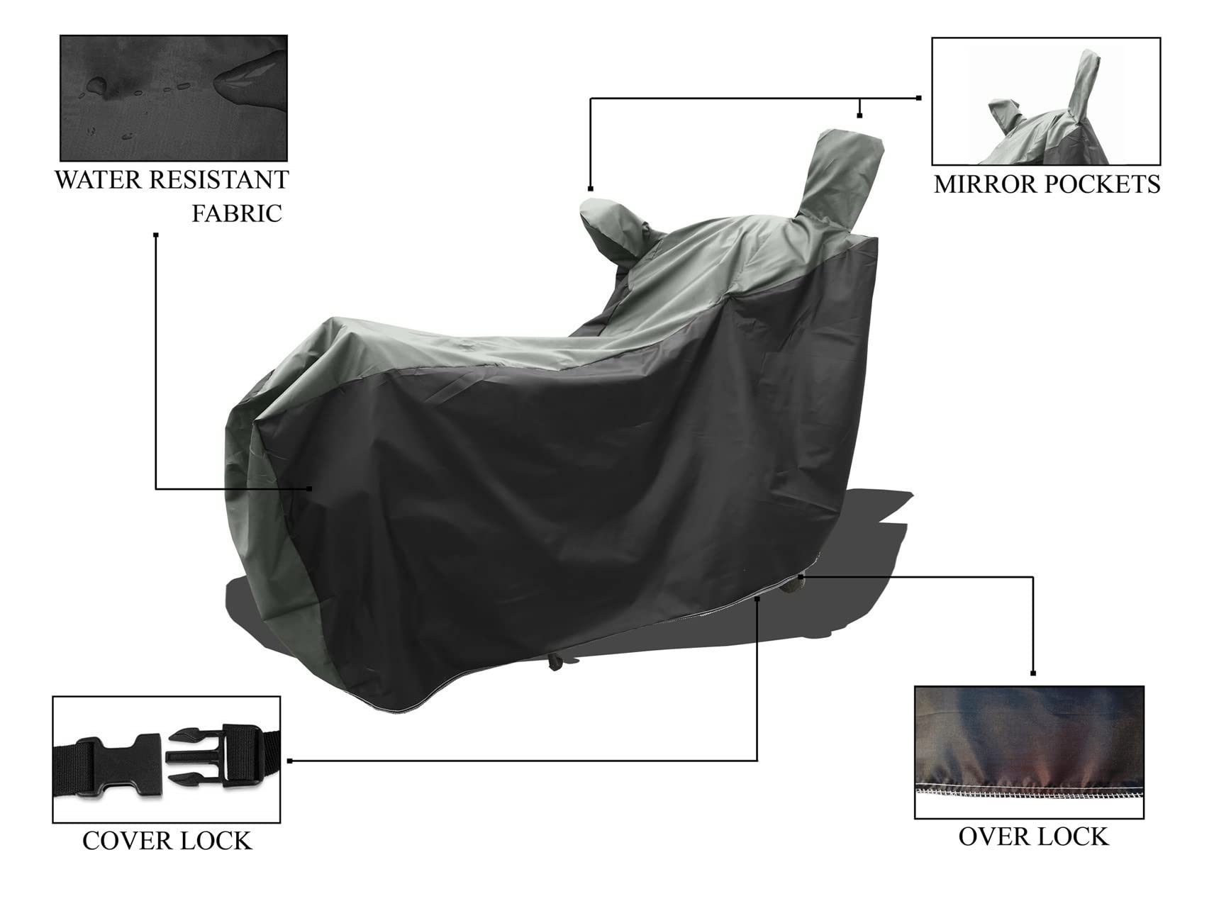 ROMEIZ Full Bike Scooty Two Wheeler Cover for Royaal Enfieeld Classic 350 Red Ember Cover with Water-Resistant and Dust Proof Premium 190T Fabric_(Grey-Black)