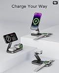 3 in 1 Wireless Charging Station for Apple Device, Qi2 25W Foldable Magnetic Wireless Fast Charger Stand Compatible with MagSafe for iPhone Air/17e/17/16/15/14/13/12 Series, Apple Watch&AirPods-Black