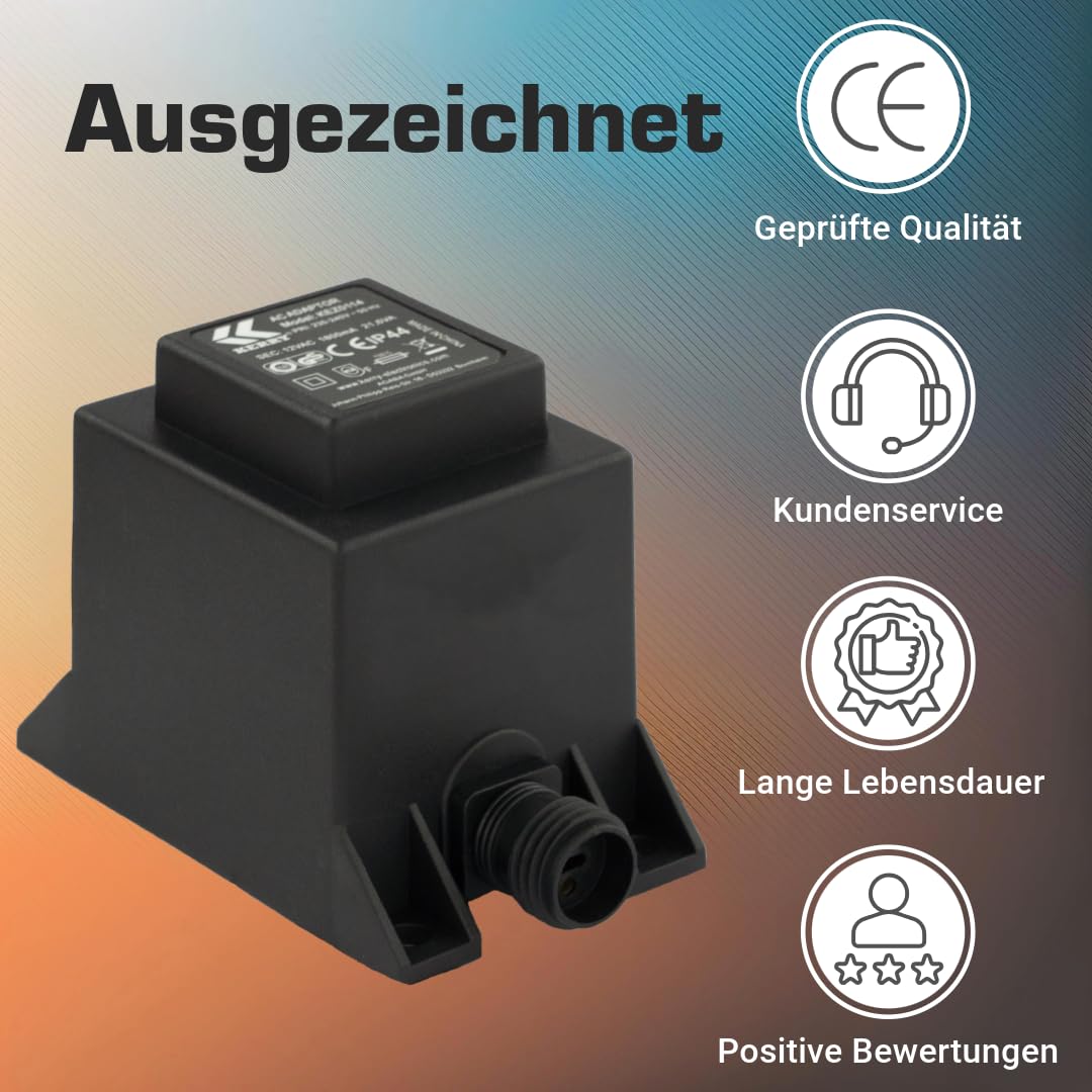 KERRY transformator 12 V 21,6 VA AC/AC, do użytku na zewnątrz, IP44, np. do oświetlenia LED i pomp, długość 1,5 m