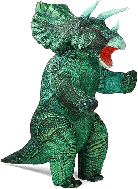 Inflatable Costume for Adult Inflatable Dinosaur Triceratops Costume Blow up Halloween Costume Carnival Party Cosplay Fancy Dress (Green, Standing Style)