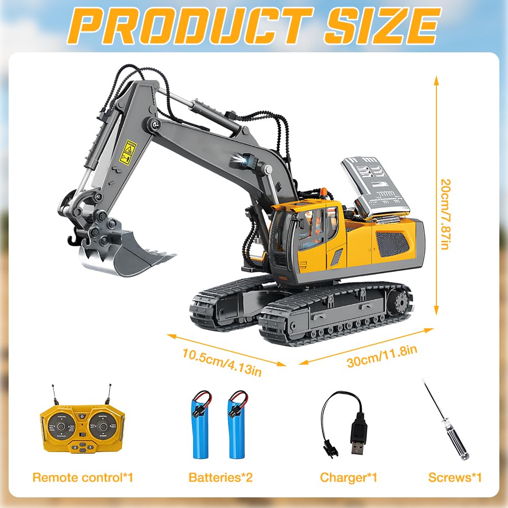 ADDLIVE Pelleteuse Télécommandée, 1 : 20 Mini Pelle Hydraulique, 2.4GHz Rechargeable Pelleteuse Enfant, Tractopelle Telecommandé, Tractopelle Enfant avec Lumière et Son, Jouet en-Fant 3 4 5 6 7 8 Ans